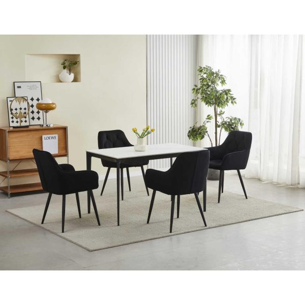 Scaun stil fotoliu bucatarie/living, Artool, York, catifea neagra, picioare metal negru, 56x62x83.5 cm