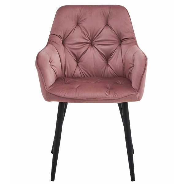 Scaun stil fotoliu bucatarie/living, Artool, York, catifea roz, picioare metal negru, 56x62x83.5 cm