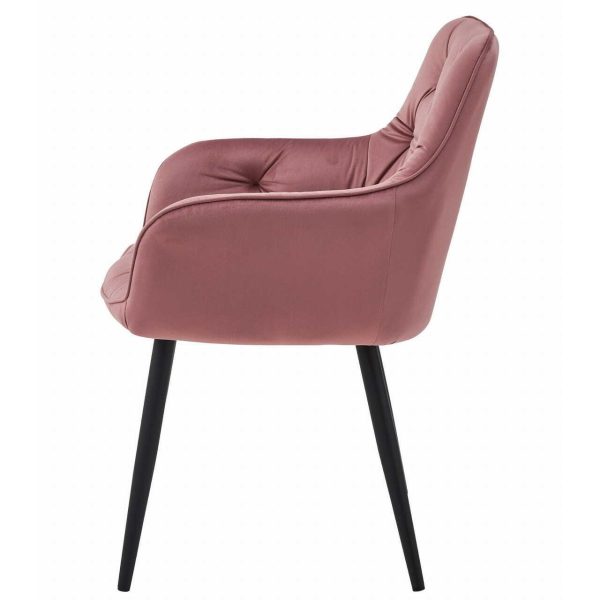 Scaun stil fotoliu bucatarie/living, Artool, York, catifea roz, picioare metal negru, 56x62x83.5 cm