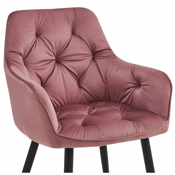 Scaun stil fotoliu bucatarie/living, Artool, York, catifea roz, picioare metal negru, 56x62x83.5 cm