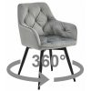 Scaun stil fotoliu bucatarie/living, Artool, York, rotativ, catifea gri argintiu, picioare metal negru, 56x61x84 cm
