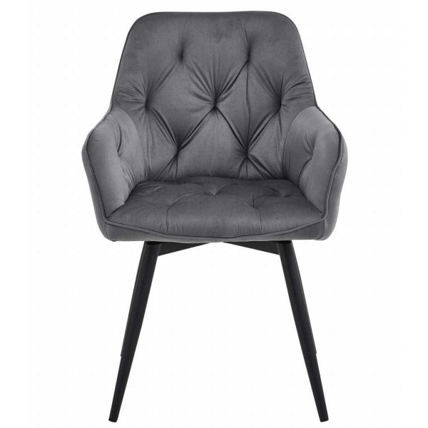 Scaun stil fotoliu bucatarie/living, Artool, York, rotativ, catifea gri inchis, picioare metal negru, 56x61x84 cm