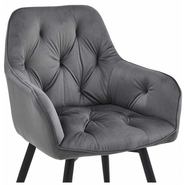 Scaun stil fotoliu bucatarie/living, Artool, York, rotativ, catifea gri inchis, picioare metal negru, 56x61x84 cm