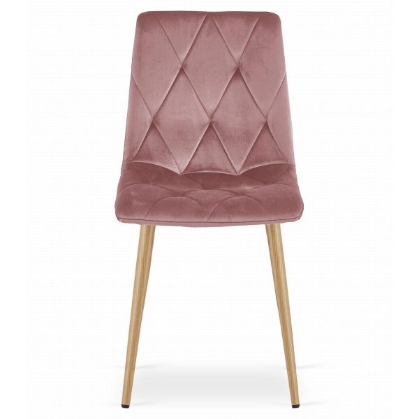Set 4 scaune bucatarie/living, Artool, Libra, catifea roz, picioare metal natur, 45x54x86.5 cm