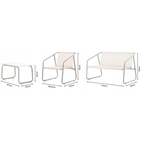 Set mobilier gradina/terasa, bej, otel, textil, 1 masa, 2 scaune, 1 canapea, Soffi