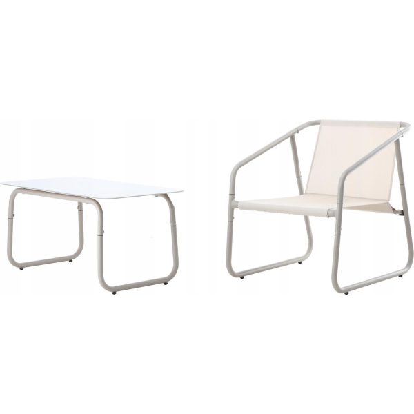 Set mobilier gradina/terasa, bej, otel, textil, 1 masa, 2 scaune, 1 canapea, Soffi