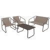 Set mobilier gradina/terasa, maro, otel, textil, 1 masa, 2 scaune, 1 canapea, Soffi