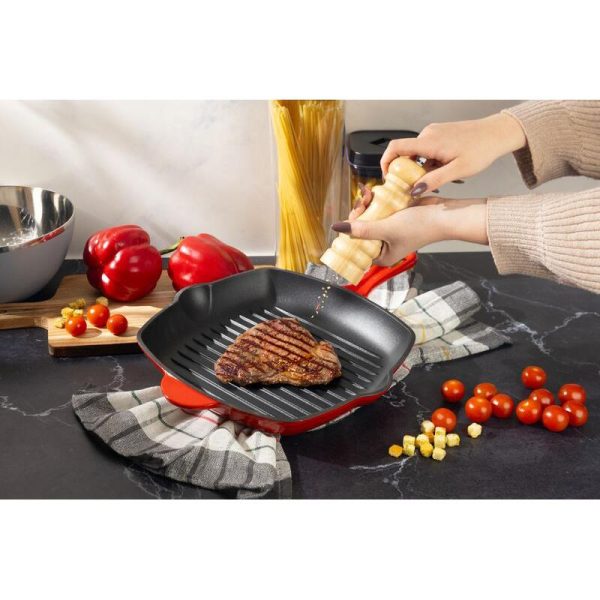 Tigaie grill, fonta, patrata, cu ciocuri, 27x27 cm, MagicHome