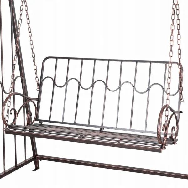 Balansoar gradina, metalic, cu arcada, pergola, 2 locuri, bronz antic, 162x90x205 cm, Don