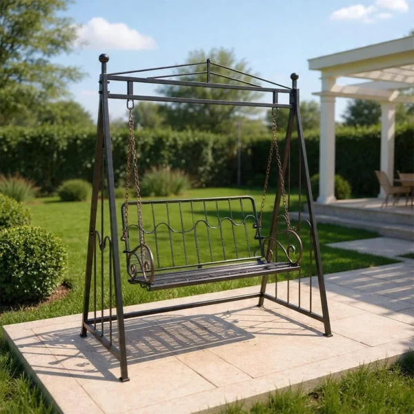 Balansoar gradina, metalic, cu arcada, pergola, 2 locuri, bronz antic, 162x90x205 cm, Don