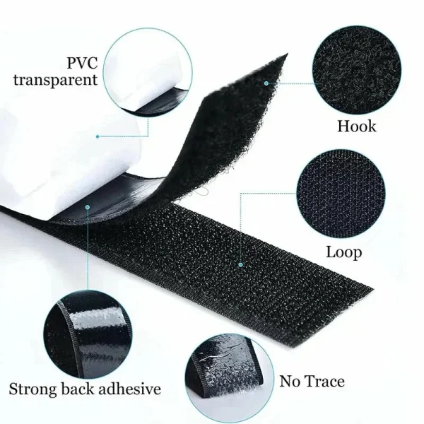 Set 10 buc. banda Velcro autoadeziva, dimensiuni 30mm latime x 10cm lungime, culoare neagra