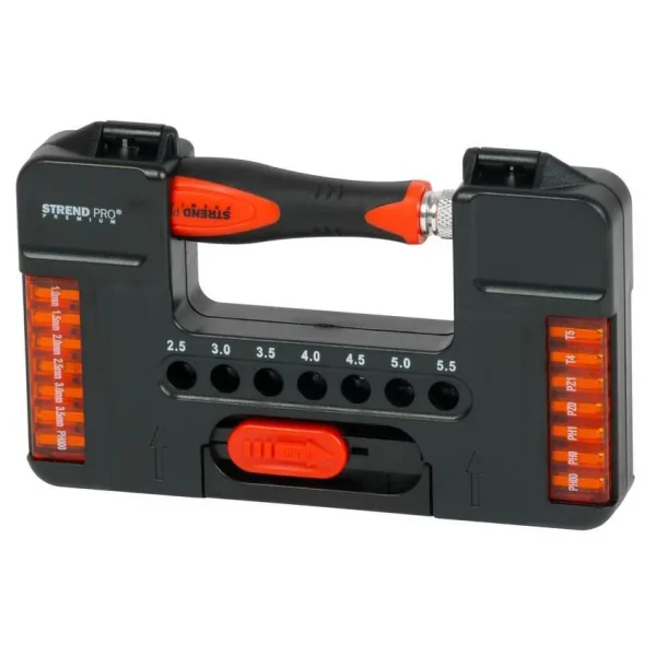 Set varfuri, biti, cu surubelnita, 37 buc, Torx, plate, Phillips, Strend Pro