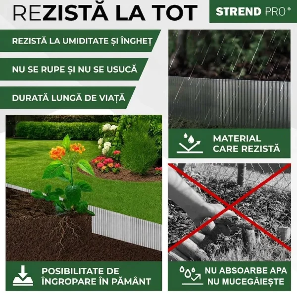 Bordura gazon din metal, argintiu, 6 m x 150 mm, Strend Pro