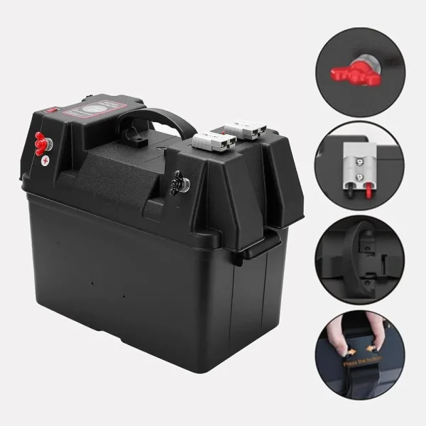 Cutie Ermetica SMART pentru baterie auto, multifunctionala cu terminale externe, voltmetru, pentru calatorii, camping, ambarcatiuni, rulote