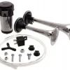 Claxon bitonal cu 2 goarne, Super Puternic, 178db, alimentare 12V cu compresor electric inclus, culoare Crom/Negru