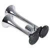Claxon bitonal cu 2 goarne, alimentare 12/24V pentru vehiculele dotate cu compresor de aer, culoare Crom/Negru