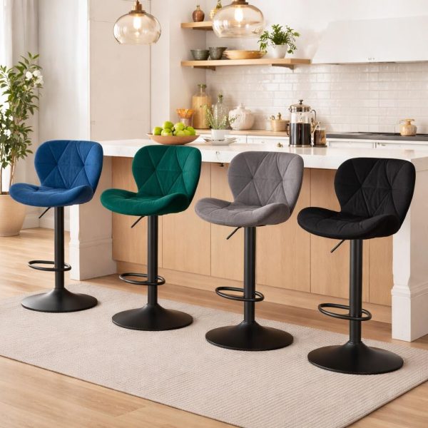 Scaun de bucatarie/bar, Artool, West, rotativ, catifea verde, picior metal negru, 46x48.5x90-111 cm