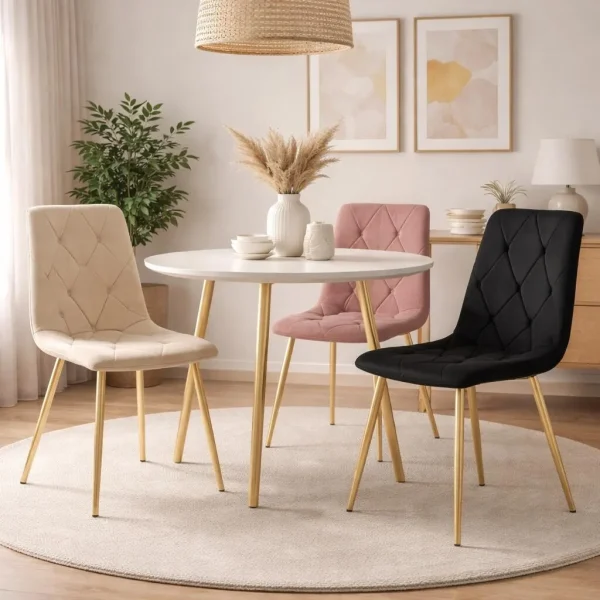 Scaun bucatarie/living, Artool, Libra, catifea bej, picioare metal auriu, 45x54x86.5 cm