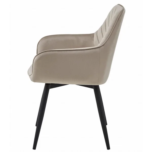 Scaun stil fotoliu bucatarie/living, Artool, Nana, rotativ, catifea bej inchis, picioare metal negru, 56x61x83.5 cm