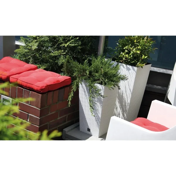 Set 2 ghivece de flori, Rato, imitatie ratan, inalte, 22.5x22.5x42 cm, alb, Prosperplast