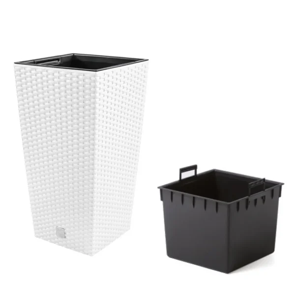 Set 2 ghivece de flori, Rato, imitatie ratan, inalte, 22.5x22.5x42 cm, alb, Prosperplast