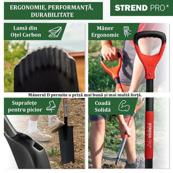 Set harlet, cazma, ingust, varf zimtat, maner fibra sticla, 128 cm, cu manusi, RedShark