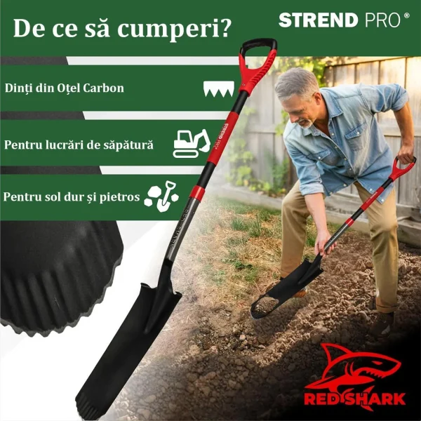 Set harlet, cazma, ingust, varf zimtat, maner fibra sticla, 128 cm, cu manusi, RedShark