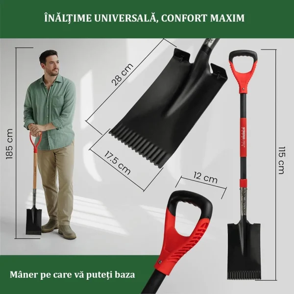 Set harlet, cazma, drept, capat zimtat, maner fibra sticla, 115 cm, cu manusi, RedShark