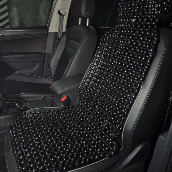 Husa Premium pentru scaun auto cu bile de masaj din lemn, dimensiune 122 x 42 cm, culoare Negru