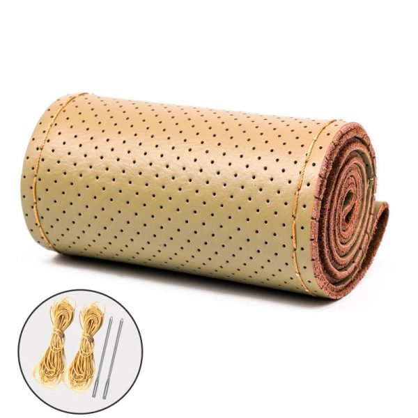 Husa volan din PIELE BEJ + ATA BEJ, diametru 37 - 39 cm (se coase, aspect ORIGINAL)