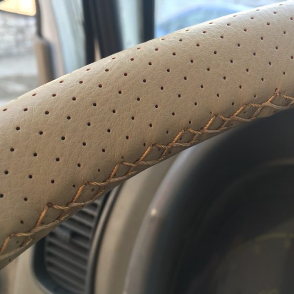 Husa volan din PIELE BEJ + ATA BEJ, diametru 37 - 39 cm (se coase, aspect ORIGINAL)