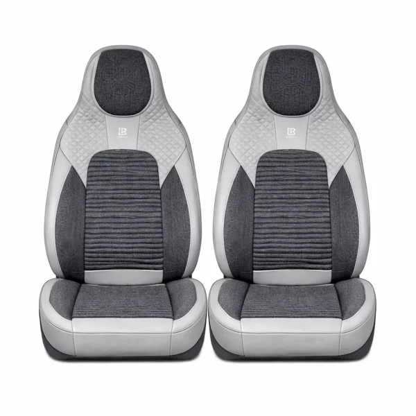 Set huse scaune auto Premium, model BLAZE Elite, design Sportiv, universale, ergonomice, Piele Ecologica cu insertii textile, culoare Gri/Crem