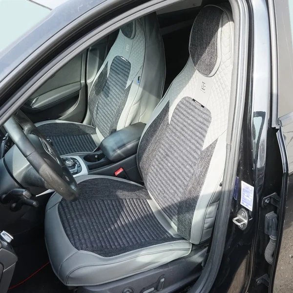 Set huse scaune auto Premium, model BLAZE Elite, design Sportiv, universale, ergonomice, Piele Ecologica cu insertii textile, culoare Gri/Crem