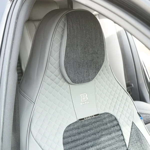 Set huse scaune auto Premium, model BLAZE Elite, design Sportiv, universale, ergonomice, Piele Ecologica cu insertii textile, culoare Gri/Crem