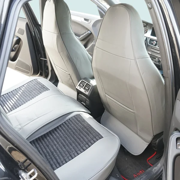 Set huse scaune auto Premium, model BLAZE Elite, design Sportiv, universale, ergonomice, Piele Ecologica cu insertii textile, culoare Gri/Crem