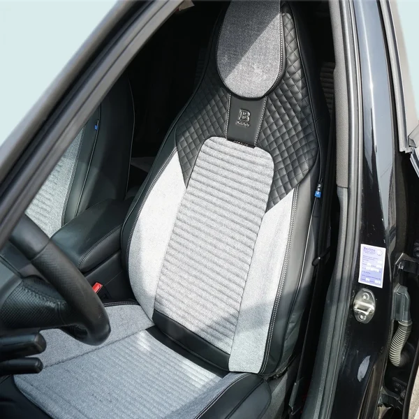 Set huse scaune auto Premium, model BLAZE Prime, design Sportiv, universale, ergonomice, Piele Ecologica cu insertii textile, culoare Negru/Gri