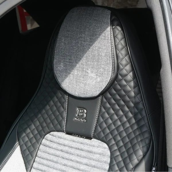 Set huse scaune auto Premium, model BLAZE Prime, design Sportiv, universale, ergonomice, Piele Ecologica cu insertii textile, culoare Negru/Gri