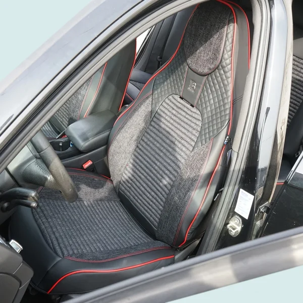 Set huse scaune auto Premium, model BLAZE Torque, design Sportiv, universale, ergonomice, Piele Ecologica cu insertii textile, culoare Negru/Rosu