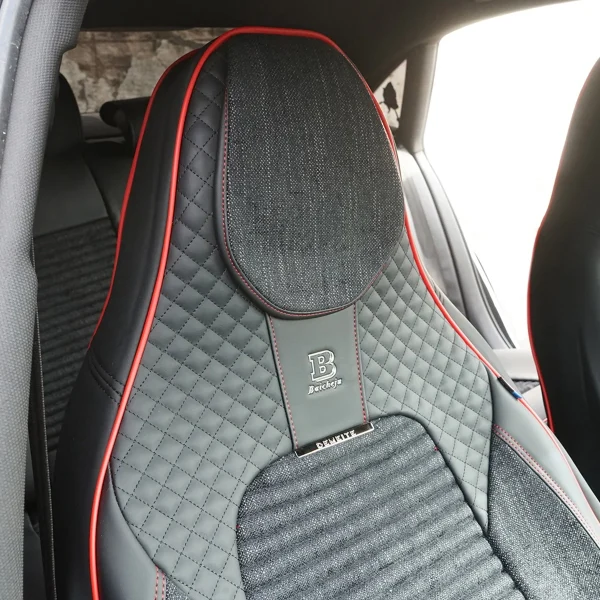 Set huse scaune auto Premium, model BLAZE Torque, design Sportiv, universale, ergonomice, Piele Ecologica cu insertii textile, culoare Negru/Rosu