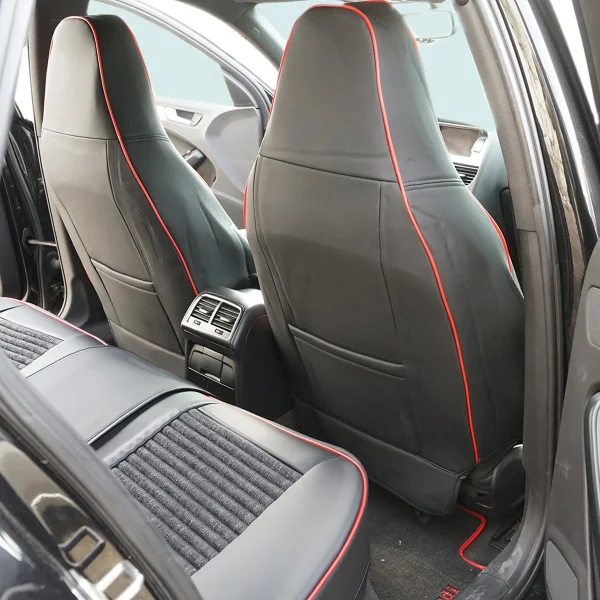 Set huse scaune auto Premium, model BLAZE Torque, design Sportiv, universale, ergonomice, Piele Ecologica cu insertii textile, culoare Negru/Rosu