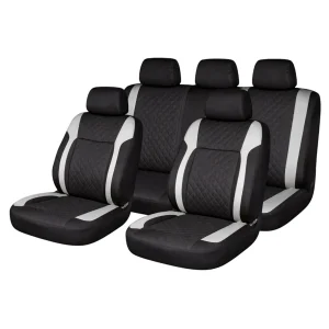 Set huse scaune auto Premium, model DIAMOND Core, design Sportiv, universale, ergonomice, Piele Ecologica Matlasata, culoare Negru/Gri