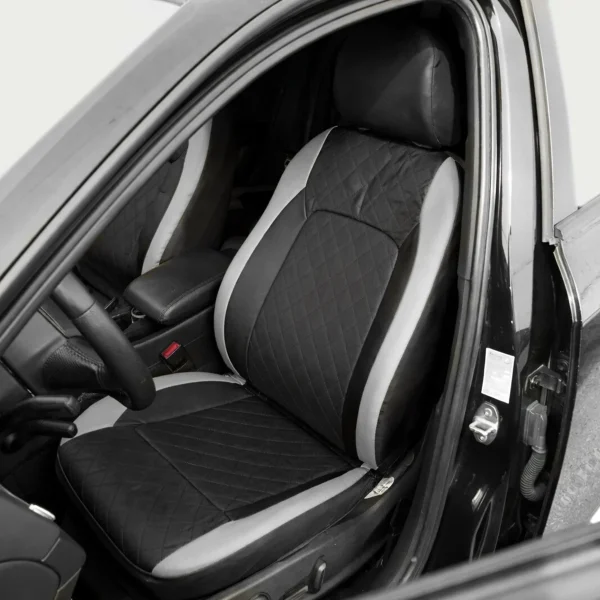 Set huse scaune auto Premium, model DIAMOND Core, design Sportiv, universale, ergonomice, Piele Ecologica Matlasata, culoare Negru/Gri