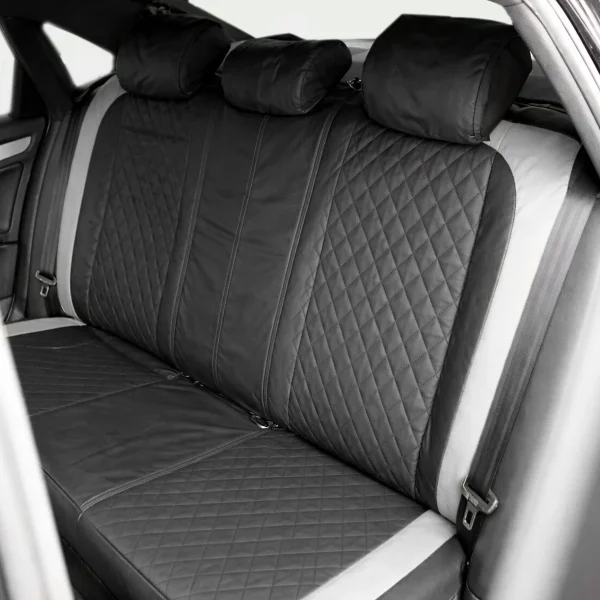 Set huse scaune auto Premium, model DIAMOND Core, design Sportiv, universale, ergonomice, Piele Ecologica Matlasata, culoare Negru/Gri