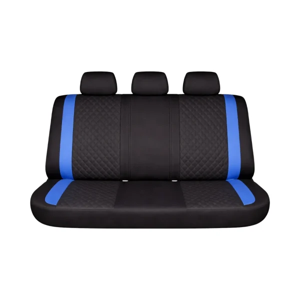 Set huse scaune auto Premium, model DIAMOND Drive, design Sportiv, universale, ergonomice, Piele Ecologica Matlasata, culoare Negru/Albastru