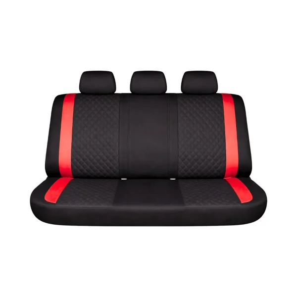 Set huse scaune auto Premium, model DIAMOND Racer, design Sportiv, universale, ergonomice, Piele Ecologica Matlasata, culoare Negru/Rosu