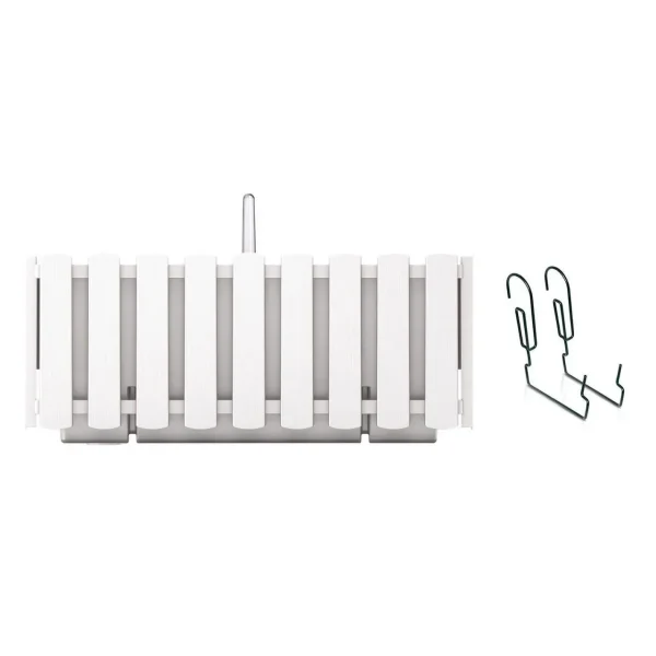 Set 2 jardiniere decorative, suport metalic, sistem de irigare, Boardee Fencycase W, alb, 38x18x16.2 cm