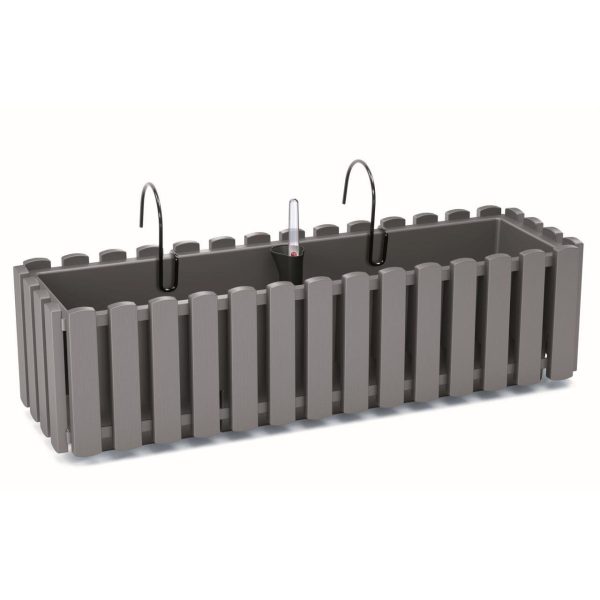 Set 2 Jardiniere decorative cu suport metalic, Boardee Fencycase W, gri, 58x18x16.2 cm