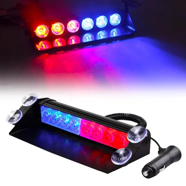 Lampa stroboscopica pentru parbriz. montaj cu ventuze, culori Rosu - Albastru, putere 8W, alimentare 12V