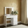 Masa de toaleta/machiaj, Irina, alba, cu oglinda si LED-uri, 94x43x141 cm