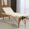 Masa de masaj pliabila, 3 zone, cadru lemn, spuma 5cm, inaltime 55-76cm, piele ecologica, dimensiuni 60x213cm, culoare Crem